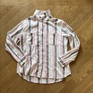 Sanctuary Anthropologie pink linen blend button down L